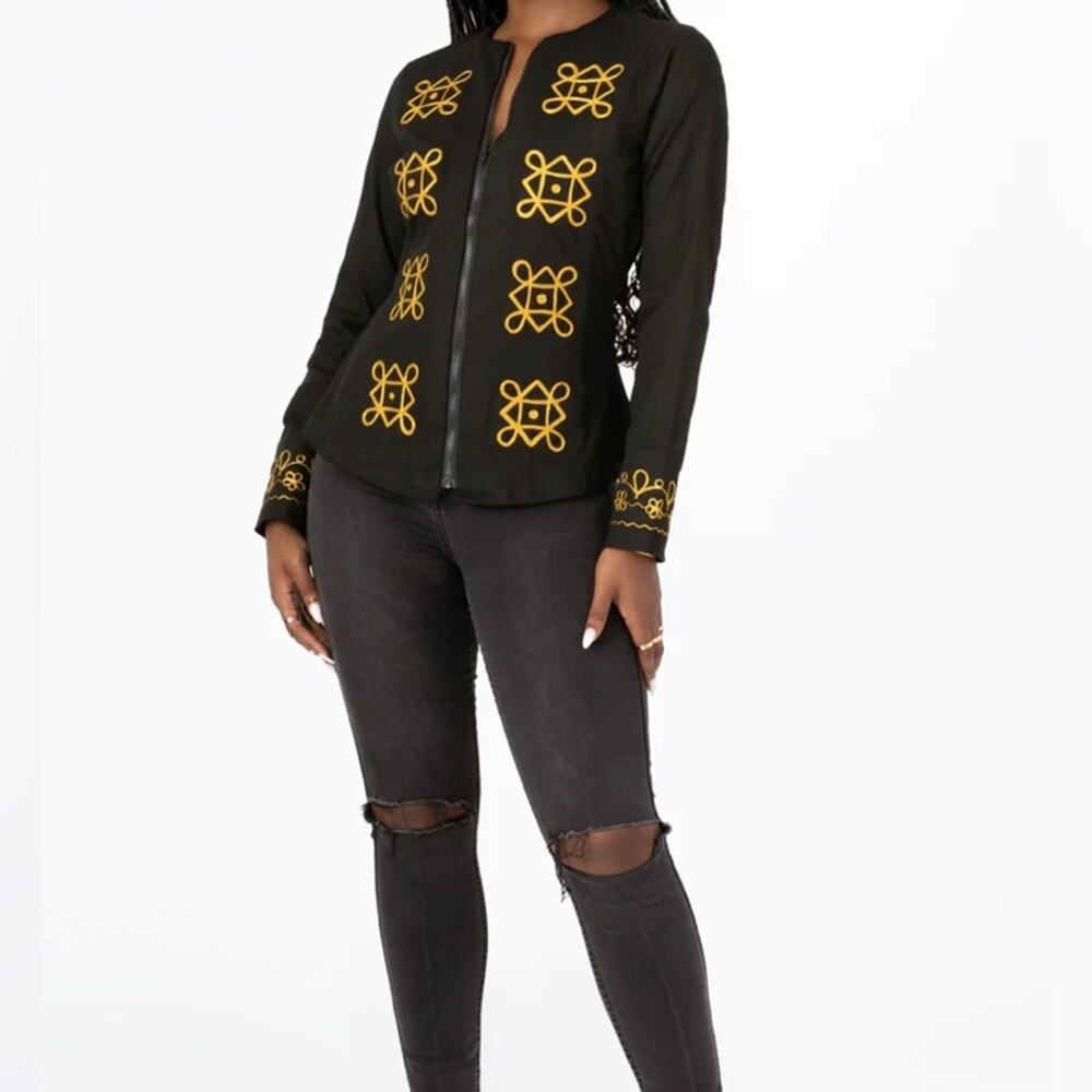 NWT Ray Darten Awero Embroidery Jacket / Tunic Black Gold Size 4X